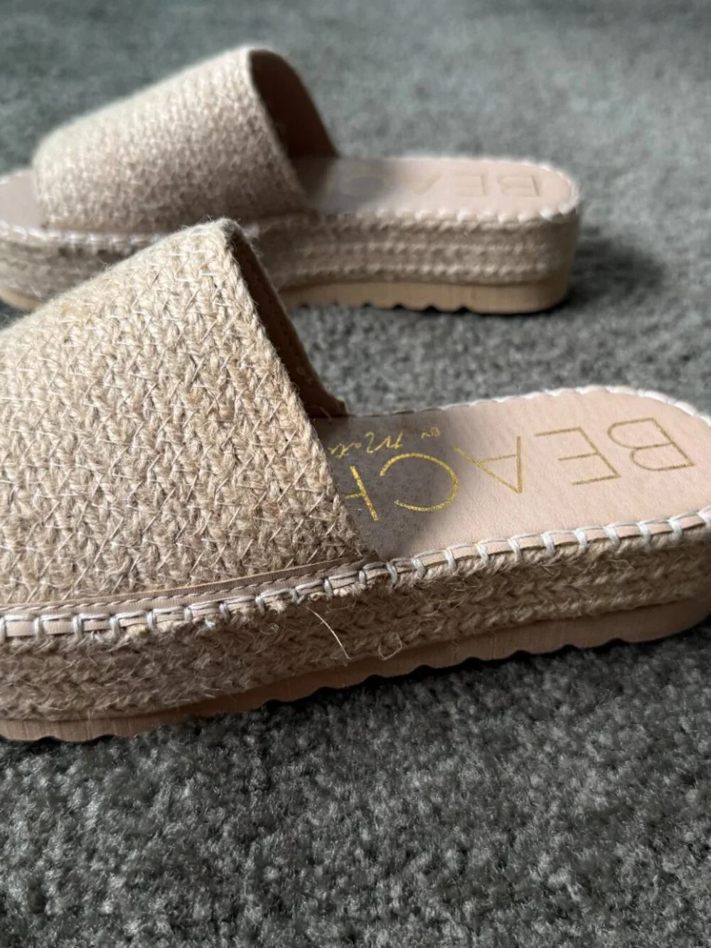 BEACH BY MATISSE Natural Woven Raffia Espadrille Platform Slide Sandals Size 9W